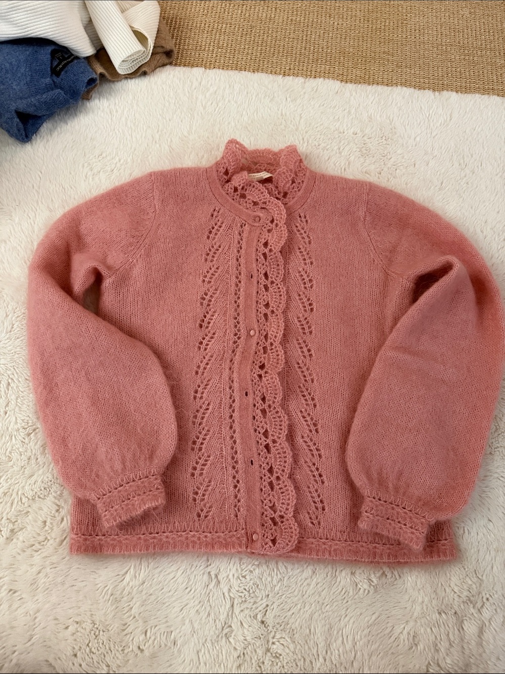 Sezane Women's Dusty Rose Lace-Front Knit Sweater Cardigan